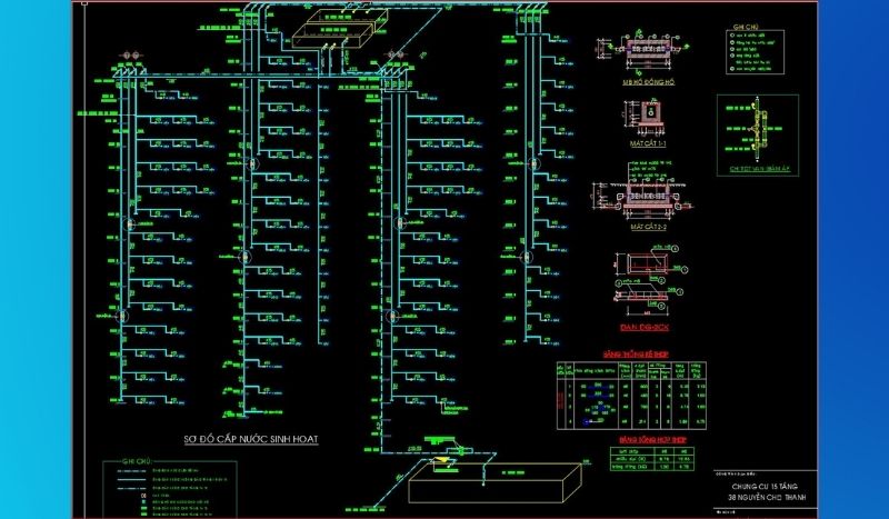 Ví dụ bản vẽ cấp nước tòa nhà - Nguồn: meeshop.vn